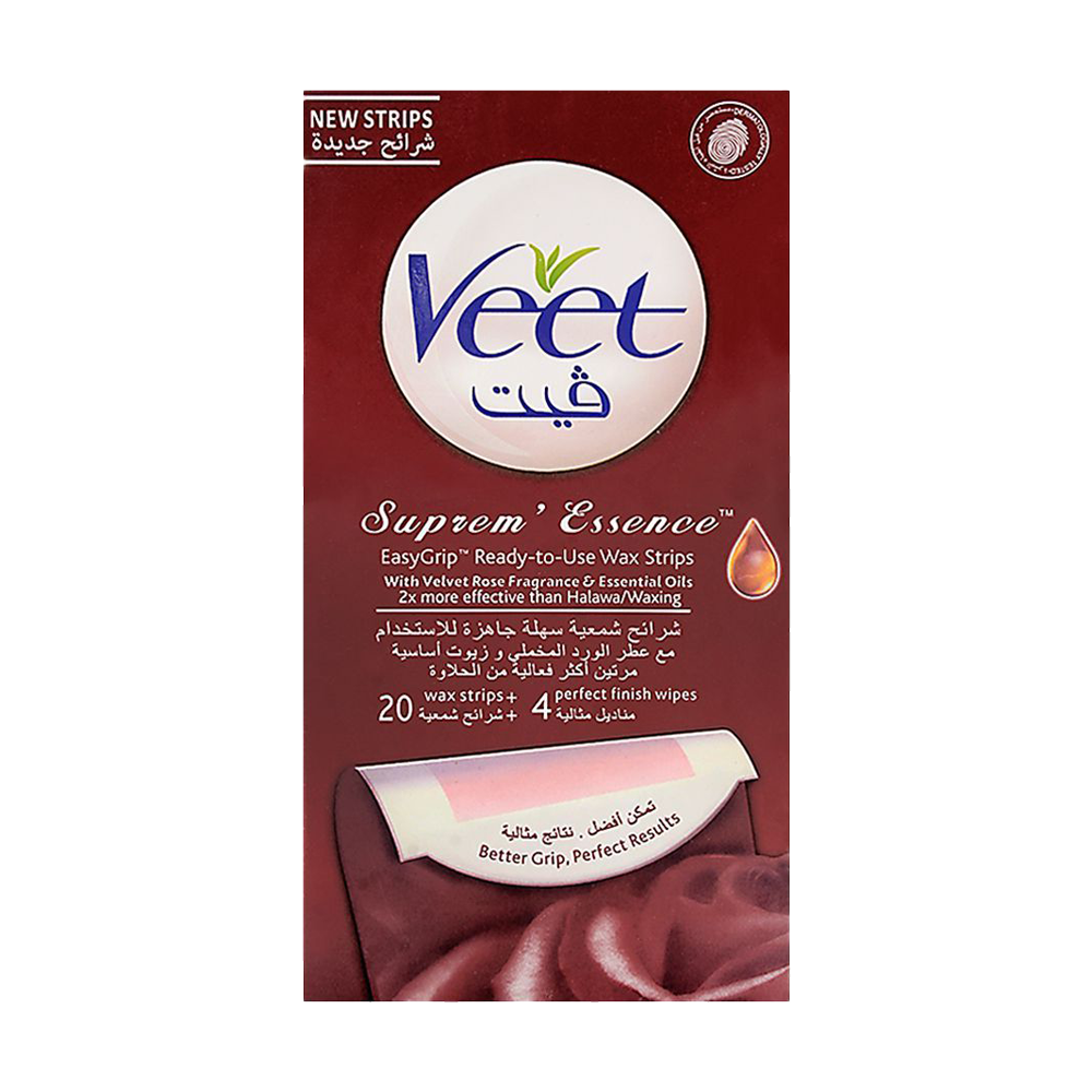 Veet Suprem Essence 20 Wax Strips + 4 Perfect Finish Wipes