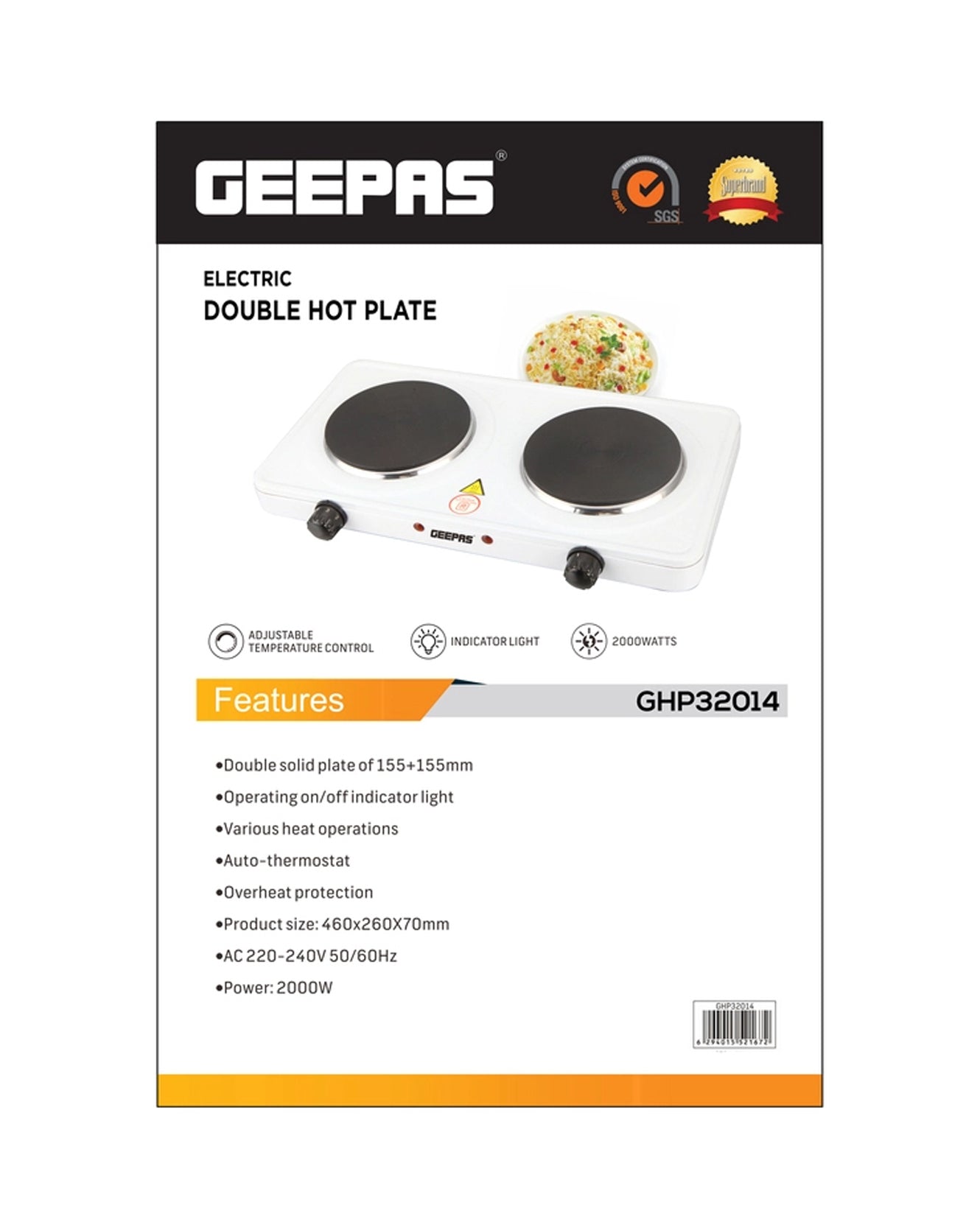 GEEPAS Electric Double Hotplate 2000w (GHP32014)