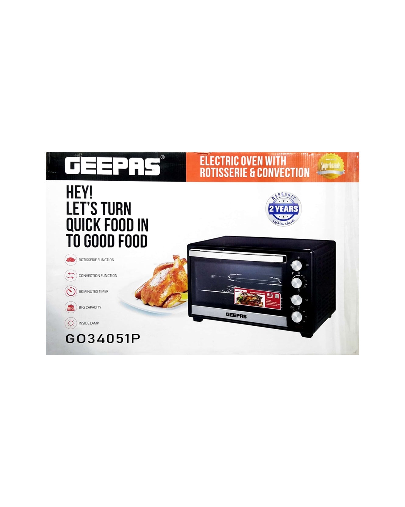 GEEPAS Electric Oven With Rotisserie & Convection (GO34051P)