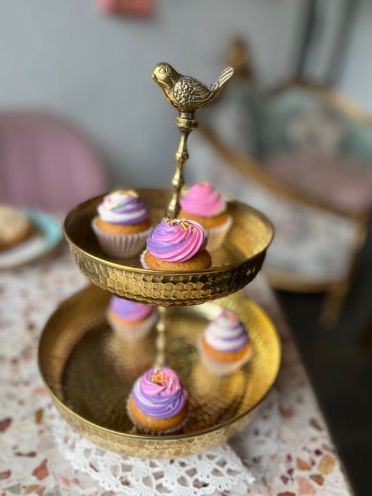 2 Tier Brass Beaten Bird Stand