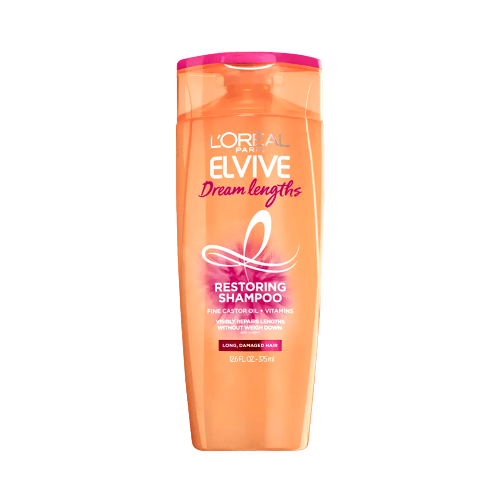 Loreal Paris Elvive Dream Lengths Restoring Shampoo with Fine Castor Oil and Vitamins B3 and B5 for Long, Damaged Hair, Visibly Repairs Damage Without Weighdown With System, 12.6 Fl; Oz