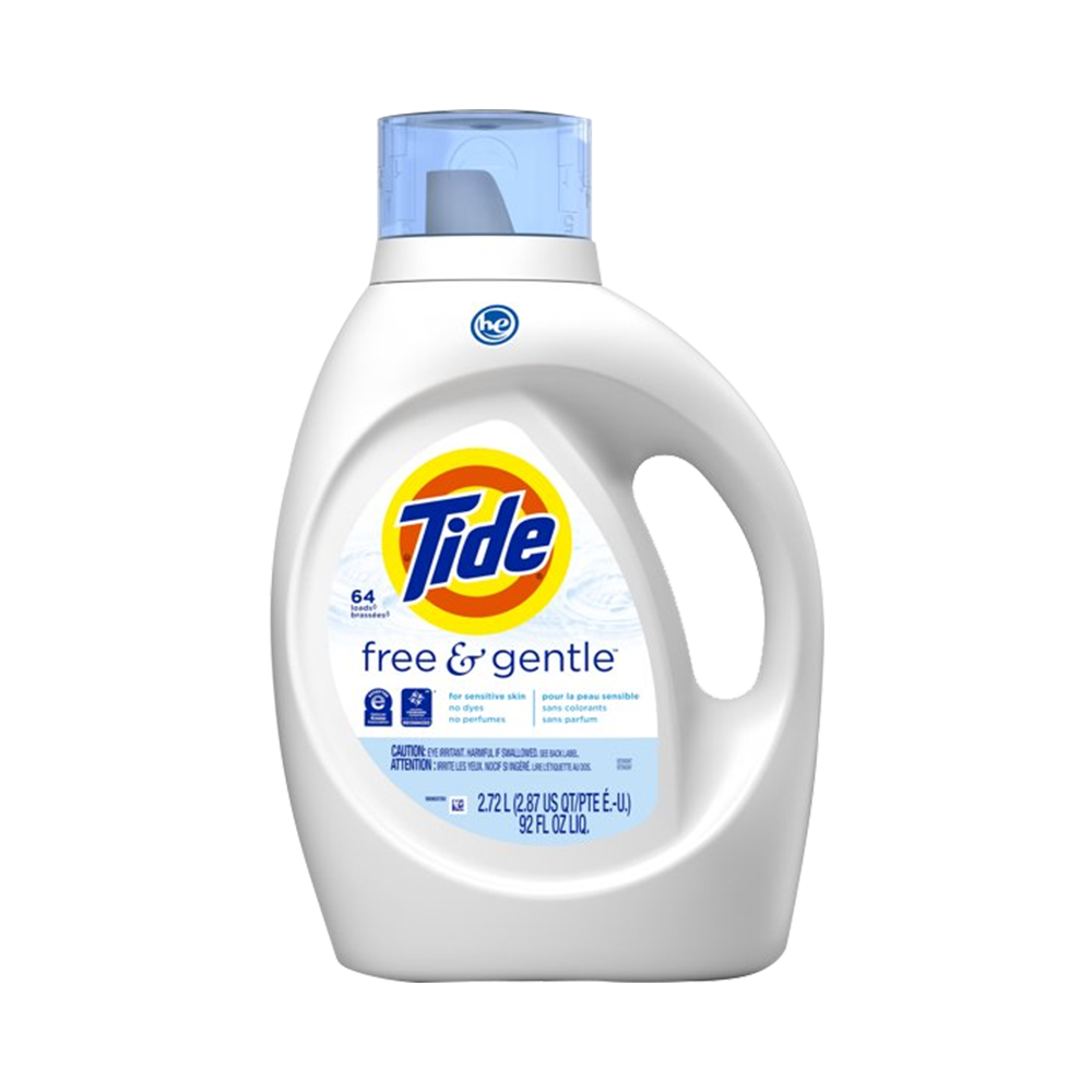 Tide Free & Gentle Liquid Laundry Detergent, 64 Loads Brassees, No Perfumes, For Sensitive Skin, NET WT 92 FL. OZ LIQ. (2.72 L)