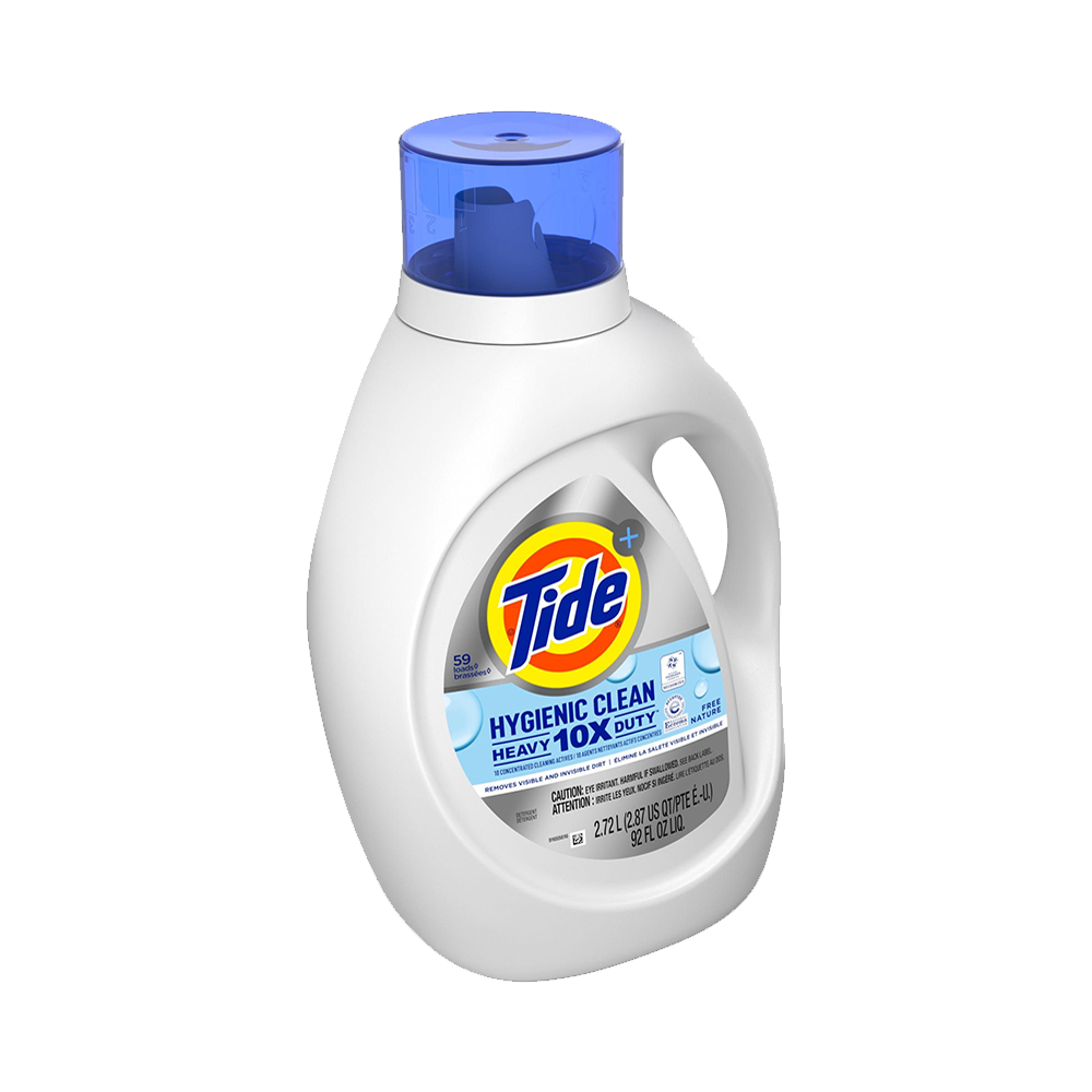 Tide Hygienic Clean Heavy 10x Duty Liquid Laundry Detergent, 59 Loads Brassees, Free Nature, (2.72l) 92 FL.OZ LIQ.